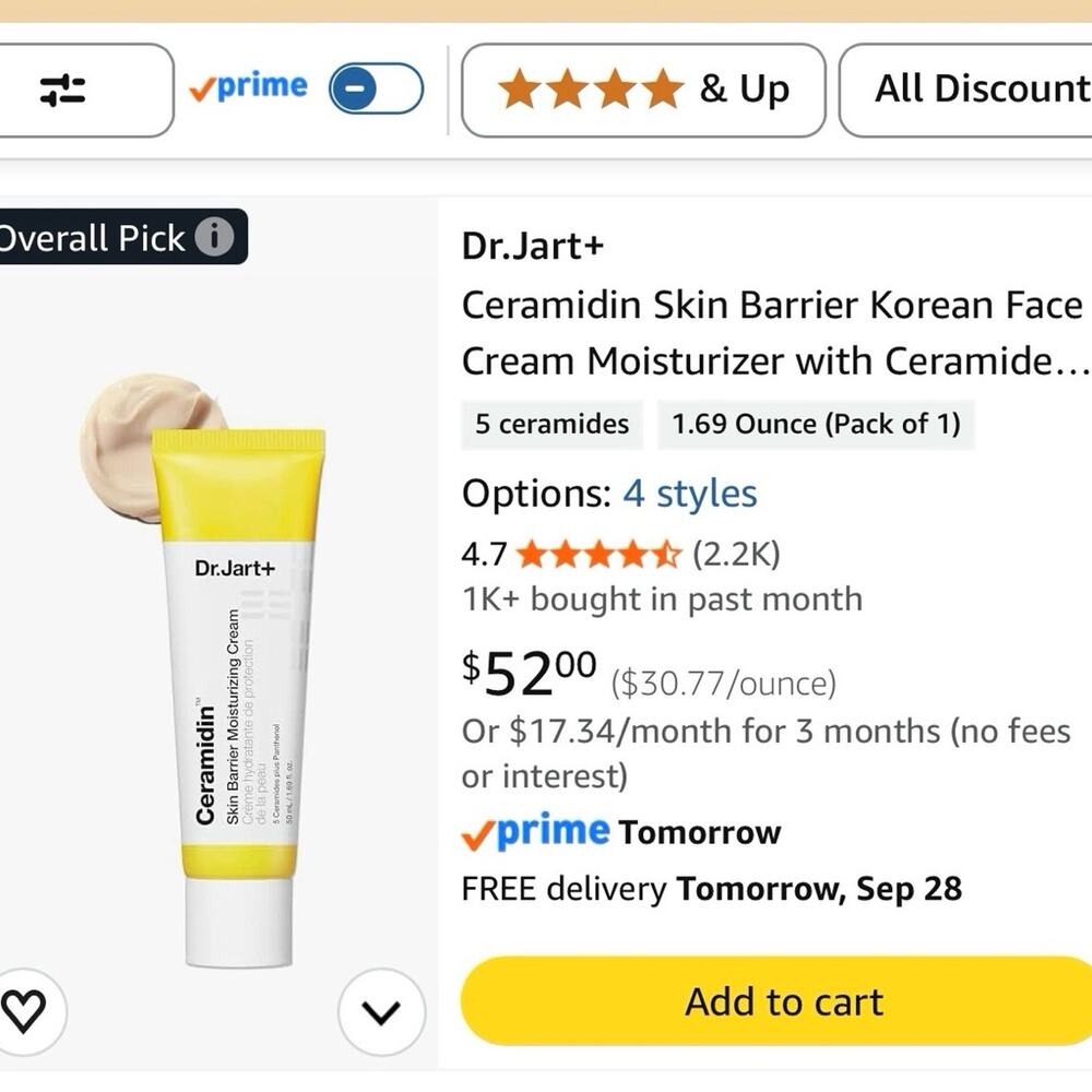 Dr.Jart+ Ceramidin Skin Barrier Korean Face Cream Moisturizer